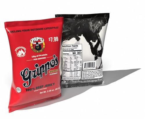 Grippo&#39;s Bar-B-Q Flavored Beef Jerky | Keto, High Protein Snack | 15g Protein and 90 Calories | 97% Fat Free | Made with Premium American Beef (2.25oz)