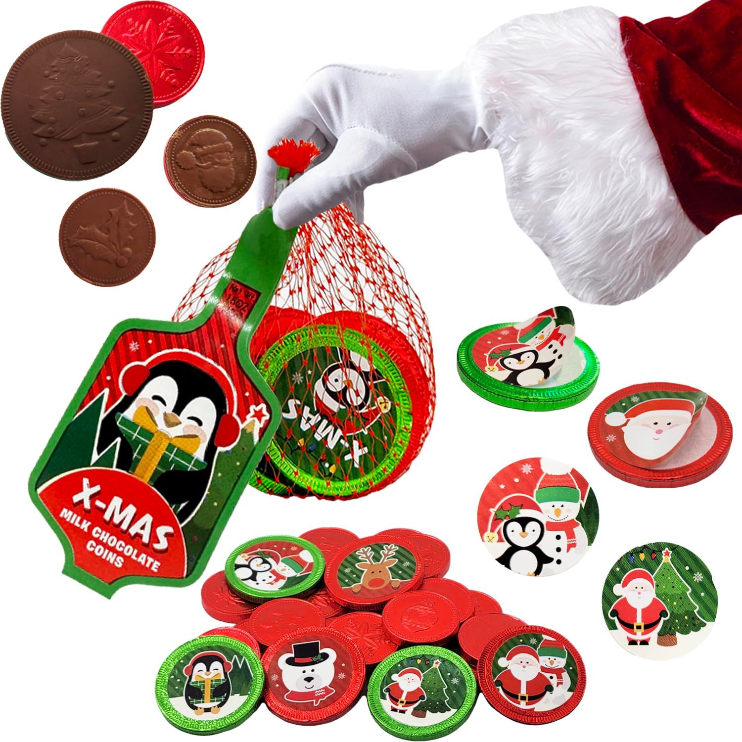 Fruidles Christmas X-Mas Milk Chocolate Snack in Mesh Bag Candy, Holiday Treats, Individually Wrapped, Kosher Certified Dairy, 1.5oz Mesh Bag (2-Pack)