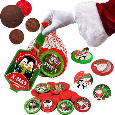Fruidles Christmas X-Mas Milk Chocolate Snack in Mesh Bag Candy, Holiday Treats, Individually Wrapped, Kosher Certified Dairy, 1.5oz Mesh Bag (2-Pack)