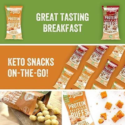 Better Than Good Sweet Keto, Gluten-Free Salted Caramel Protein Puffs (0.88 Ounce 12-Pack) - Paleo, Low Sugar, Low Calorie, Diabetic Friendly Snacks | 16g Protein & 2 Servings of Fruits & Veggies