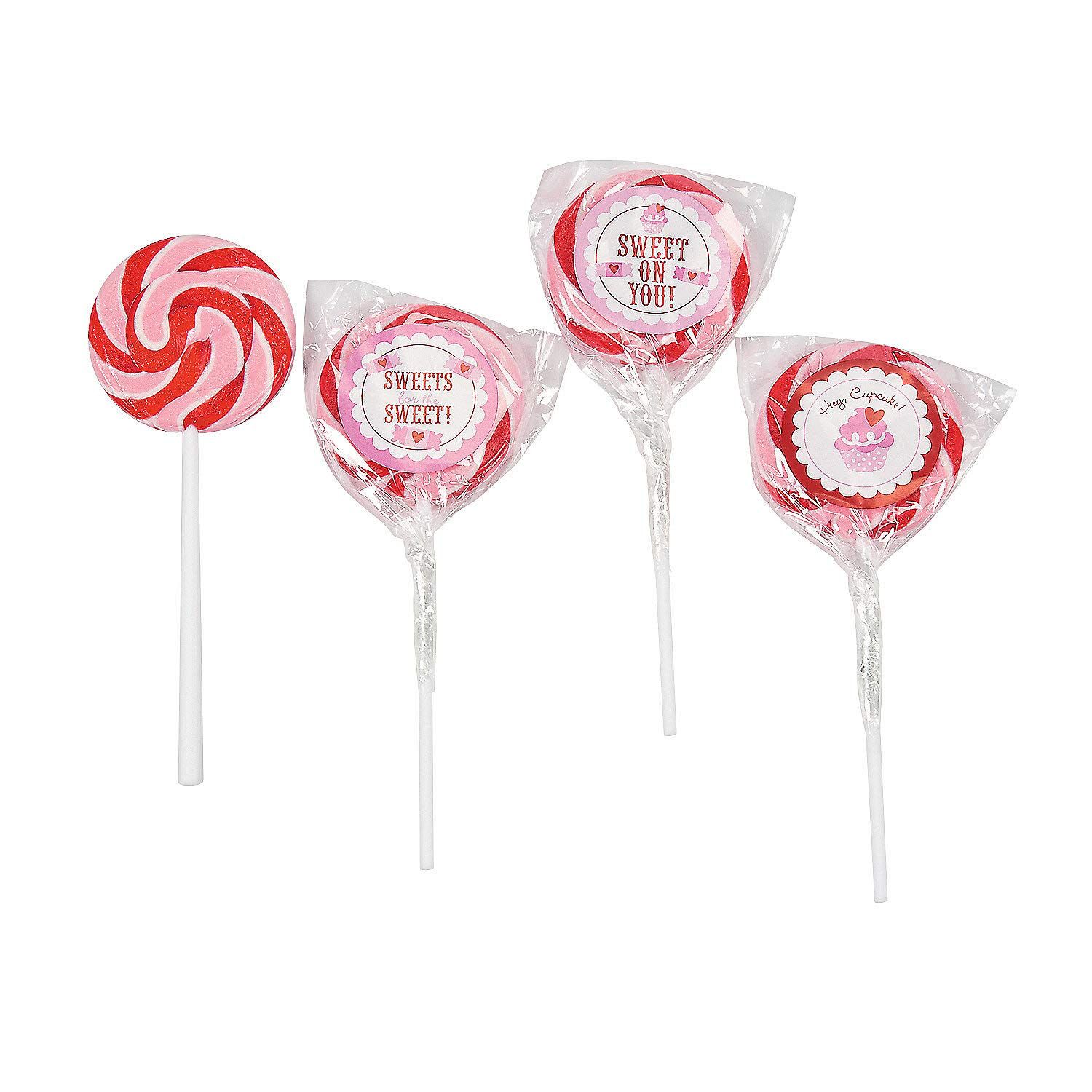Sweet On You Valentine Swirl Suckers - Strawberry Flavor - Red White Pink (12 individually wrapped lollipops) Valentine&#39;s Day Candy