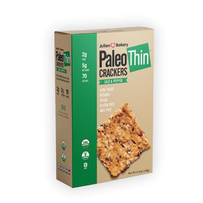 Julian Bakery Paleo Thin Crackers | Salt &amp; Pepper | USDA Organic | Gluten-Free | Grain-Free | GMO Free | Low Carb | 1 Pack