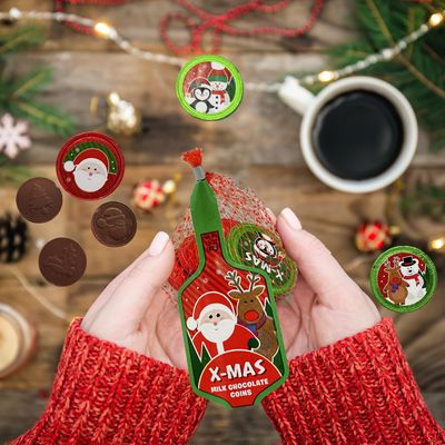 Fruidles Christmas X-Mas Milk Chocolate Snack in Mesh Bag Candy, Holiday Treats, Individually Wrapped, Kosher Certified Dairy, 1.5oz Mesh Bag (2-Pack)