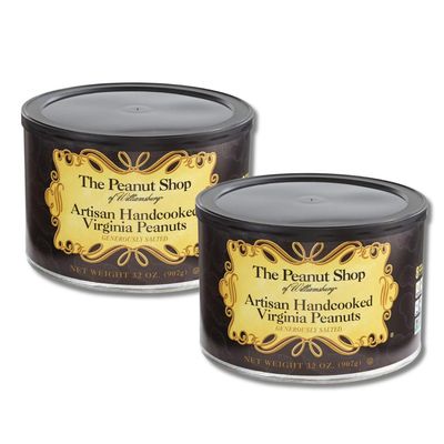 The Peanut Shop of Williamsburg Artisan Generously Salted Virginia Peanuts - Gift Pack of 2, 32 oz. Tins By Lyza&#39;s Sweets &amp; Treats