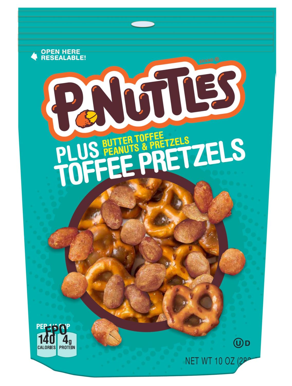 P-Nuttles Plus Toffee Pretzels Butter Toffee Peanuts Snack Mix, Butter Toffee Pretzels Resealable Bag 10 Ounce