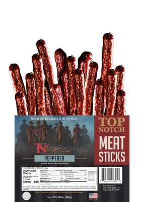 Top Notch Meat Sticks - 10 oz Bag of Beef Jerky Sticks - High Protein Snacks for Kids and Adults - Flavorful Sticks of Premium Beef Jerky (Peppered)