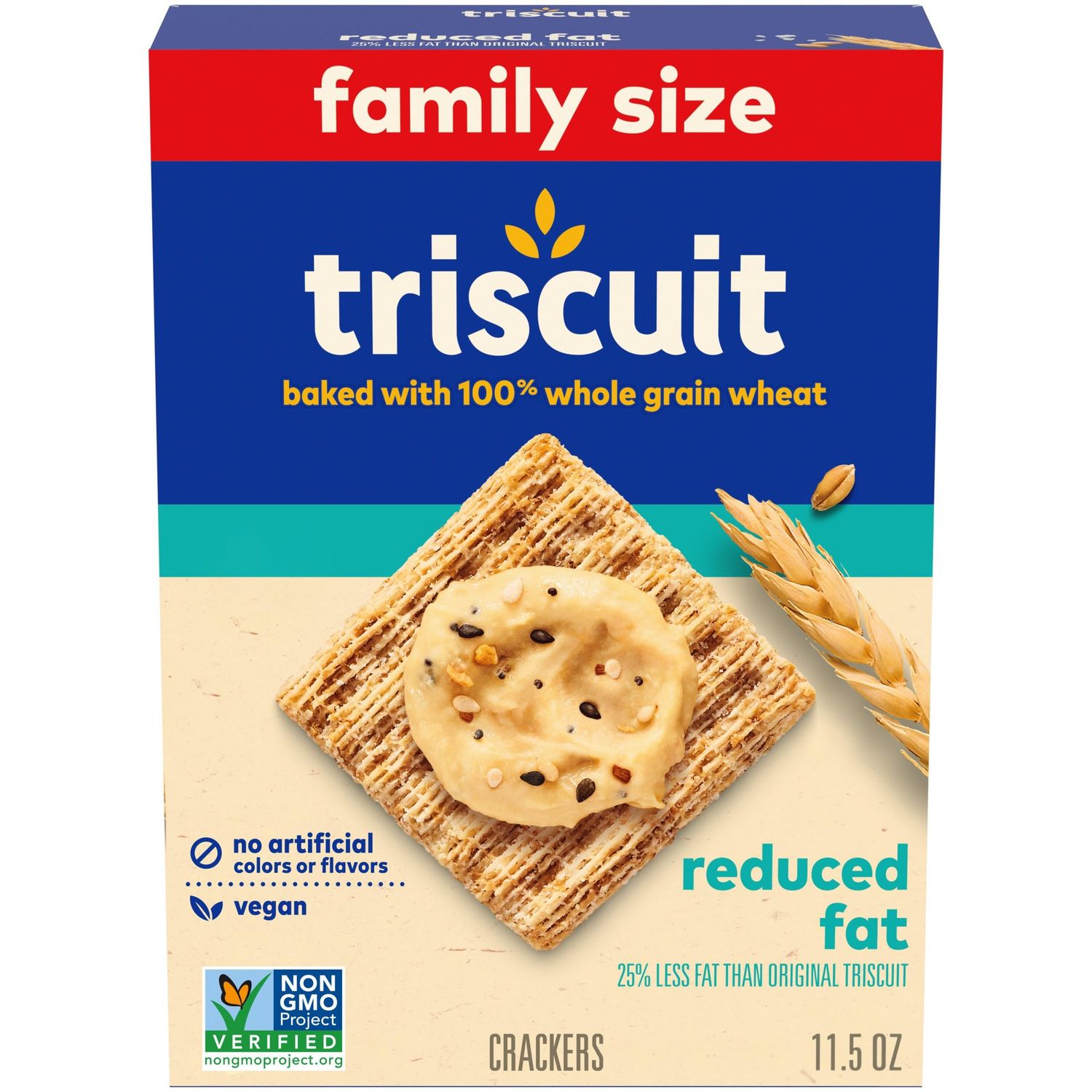 Triscuit Reduced Fat Whole Grain Wheat Crackers, Vegan Crackers, Family Size, 11.5 oz