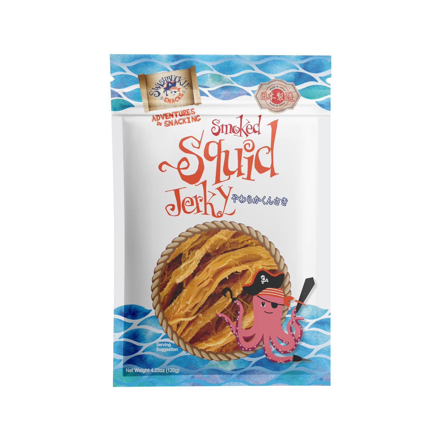 Swashbuckle Snacks Smoked Squid Jerky 4.23oz (120g), Made in Japan, Otsumami, Japanese snack, Dried squid, Seafood snack
