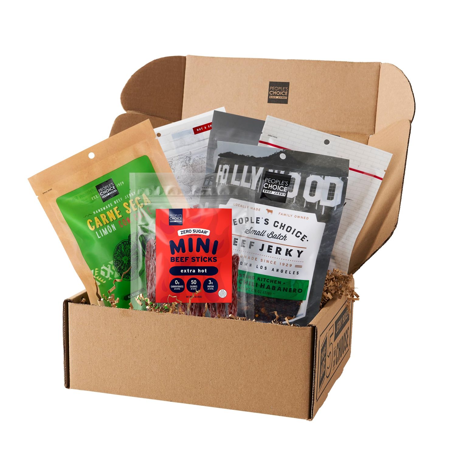 People&#39;s Choice Beef Jerky - Jerky Box - Some Like It Hot - Unique Gift for Men - Protein Snacks Military Care Package - Mens Gifts for Christmas - Meat Snack Sampler Gift Basket - 6 Bags