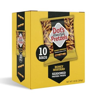 Dot&#39;s Pretzels Honey Mustard Seasoned Pretzel Twists, Healthy Kids Snacks, 1oz Grocery Sized Bag (10 Count)