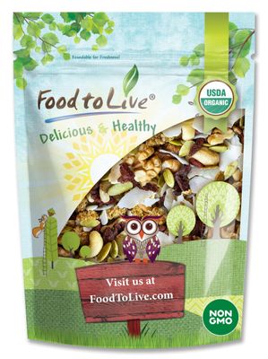 Food to Live Organic Variety Trail Mix, 4 Ounces - Raw &amp; Non-GMO Snack Mix Contains Goji Berries, Coconut Chips, Mulberries, Cashews, Walnuts, Pumpkin Seeds. Vegan Superfood, Kosher, No Added Sugar