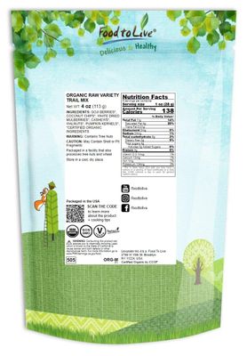 Food to Live Organic Variety Trail Mix, 4 Ounces - Raw &amp; Non-GMO Snack Mix Contains Goji Berries, Coconut Chips, Mulberries, Cashews, Walnuts, Pumpkin Seeds. Vegan Superfood, Kosher, No Added Sugar
