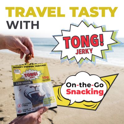 Tong Jerky Beef Jerky (Honey) - Extra Tender Beef Jerky Snack - Beef Jerky Snack Packs - Carne Seca - Camping, Hiking Snacks, Keto Friendly, Gluten-Free Beef Jerkey - 2 x 2.25oz - Made in USA