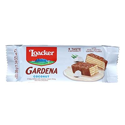 Loacker Gardena Coconut - Premium Milk Chocolate Covered Crispy Wafer Snack Bars with Coconut Cream Filling - Pack of 25 individually wrapped snacks