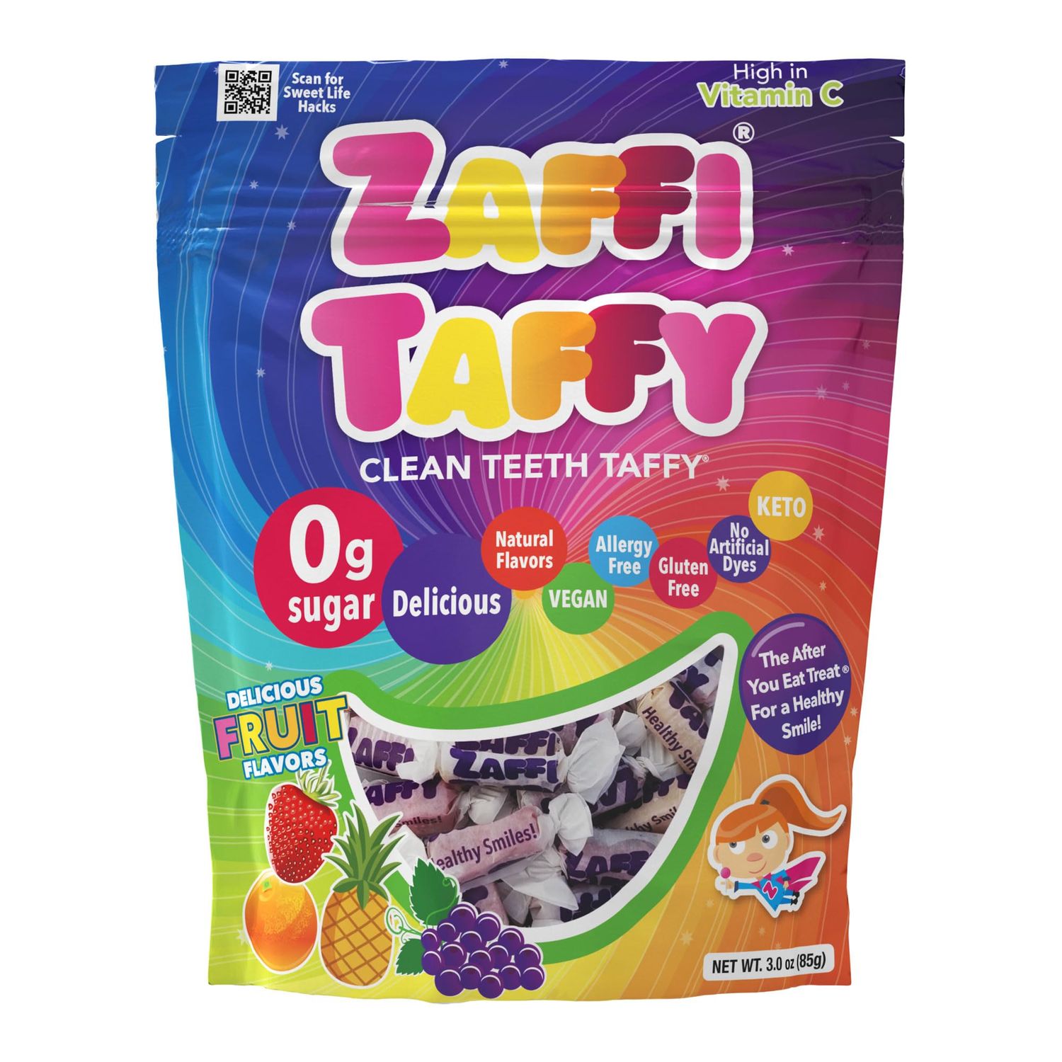 Zollipops Clean Teeth Taffy Assorted Flavors, Natural Fruit Flavor, 9 Oz - Enjoy Delicious and Dental-Friendly Treats in a Variety of Flavors