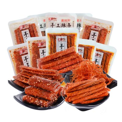 5 Flavors of Handmade Spicy Strips,Chinese Spicy Snacks,Instant Snacks,Hunan Speciality,Mala Latiao Spicy Silk Spicy Stick Veggie Hot Dog,2 packs of Each Flavor(10 Pack)