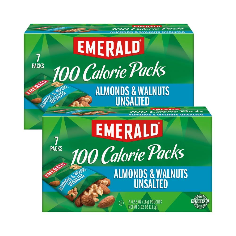 Emerald Nuts, Natural Walnuts &amp; Almonds, 100 Calorie Packs, 7 Ct, 3.92 Oz (Pack of 2)