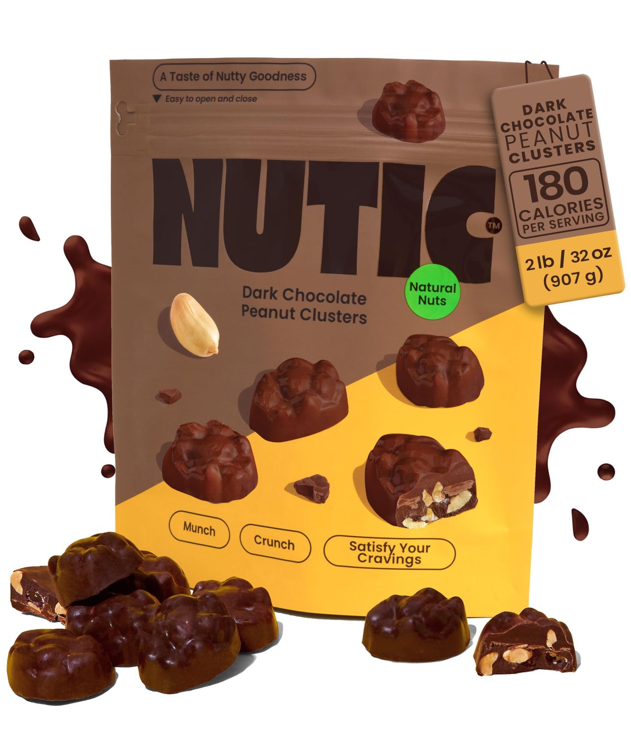 Nutic Dark Chocolate Peanut Clusters - 2LB, Decadent Snacking &amp; Gift-Ready Treats, Chocolate-Covered Nuts Delight, Made in the USA - (Pack of 1)
