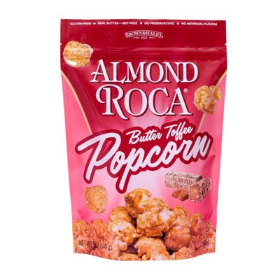 Almond Roca By Brown And Haley Gourmet Butter Toffee Flavored Popcorn - Sweet Crunchy Kettle Popped Pop Corn With Buttery Toffee &amp; Almonds - Gluten Free Snacks, No Preservatives, Kosher, 5oz Snack Bag