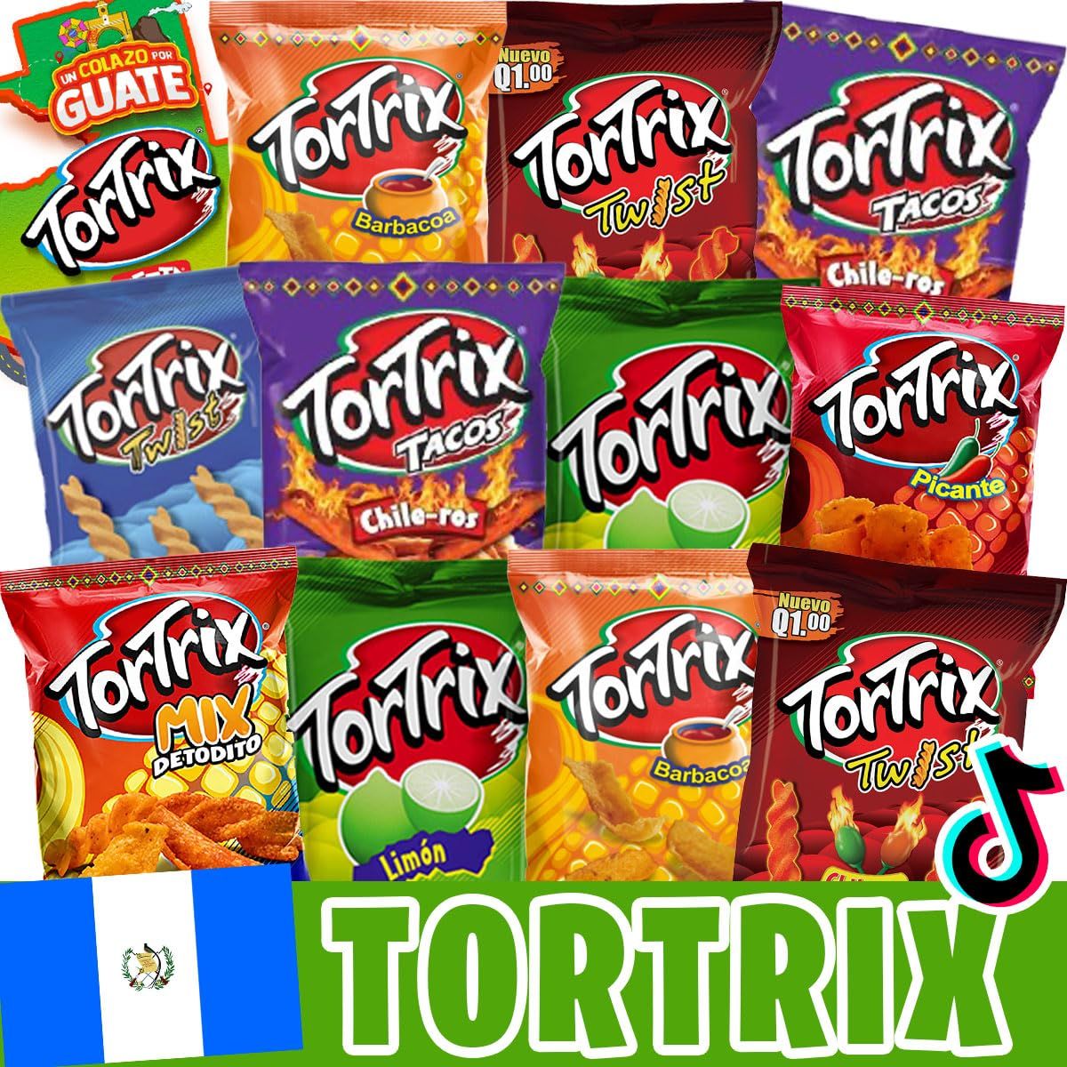Charloo Tortrix Guatemala Snack Box  FREE Surprise - International Tortilla Chips Variety Pack - Tortrix Limon Tortrix Chips Tortrix Barbacoa Chileros Chiltepe Picantes Twist Queso Detodito Mix 15 Pcs