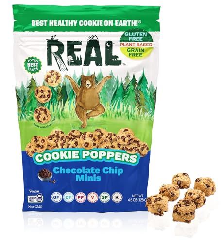 REAL Chocolate Chip Mini Cookie Poppers - Bite-sized Gluten Free Semi Soft Baked Cookies - Dairy Free, Vegan, Kosher, Paleo - Delicious Mini Chocolate Chip Cookies (4.5 oz)