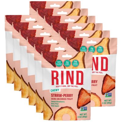 RIND Snacks | Straw-Peary | Strawberry, Apple &amp; Pear | Dried Fruit Superfood | Chewy Snack | No Sugar Added | All Natural | High in Fiber | Gluten Free | Vegan | Paleo | Fruit Snacks | 3 oz | 12 Pack