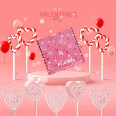 Fruidles Valentine's Day Heart Lollipop Candy Sucker Assortment, Dextrose Pressed Candy, Kiss me, Be Mine, I Love You and Sweet Heart, Individually Wrapped (12-Pack)