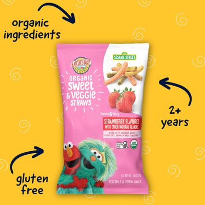 Earth's Best Organic Sesame Street Sweet &amp; Veggie Straws, Strawberry Flavored, 2.75 oz (Pack of 4)