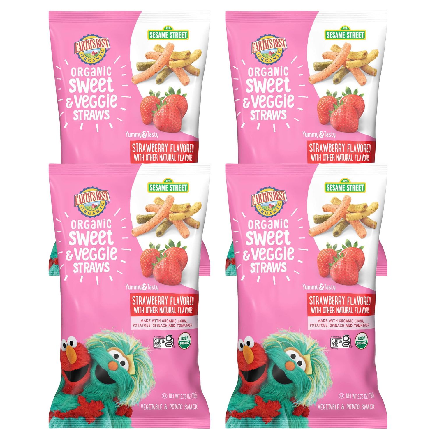Earth&#39;s Best Organic Sesame Street Sweet &amp; Veggie Straws, Strawberry Flavored, 2.75 oz (Pack of 4)