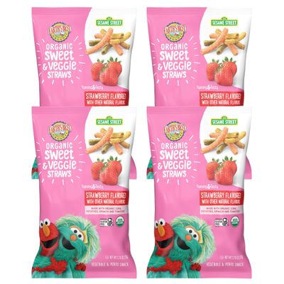 Earth&#39;s Best Organic Sesame Street Sweet &amp; Veggie Straws, Strawberry Flavored, 2.75 oz (Pack of 4)