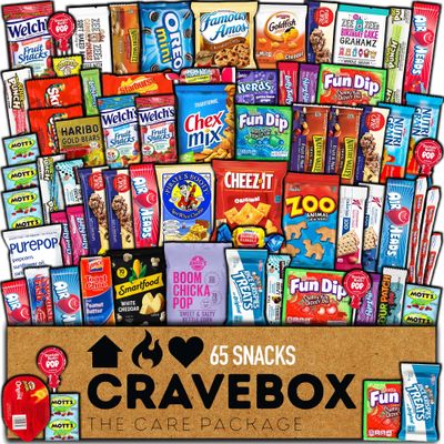 CRAVEBOX Snacks Variety Pack for Adults (65 Count) Valentines Day Candy Variety Pack Care Package - Gifts for Men Birthday Gifts for Men, Snacks Variety Pack for Kids