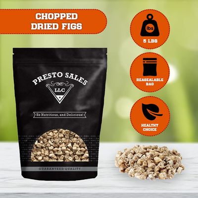 Figs, Dried DicedChopped, Healthy Snack, Nutritional, 5-A-Day, Sweet, Fiber, Luxurious, Packed in 5 lbs. (80 oz.) Resealable Pouch Bag by Presto Sales LLC
