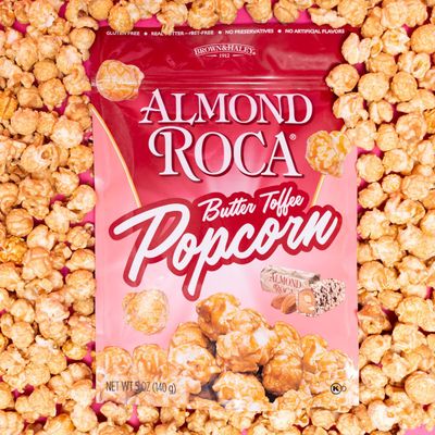 Almond Roca By Brown And Haley Gourmet Butter Toffee Flavored Popcorn - Sweet Crunchy Kettle Popped Pop Corn With Buttery Toffee & Almonds - Gluten Free Snacks, No Preservatives, Kosher, 5oz Snack Bag