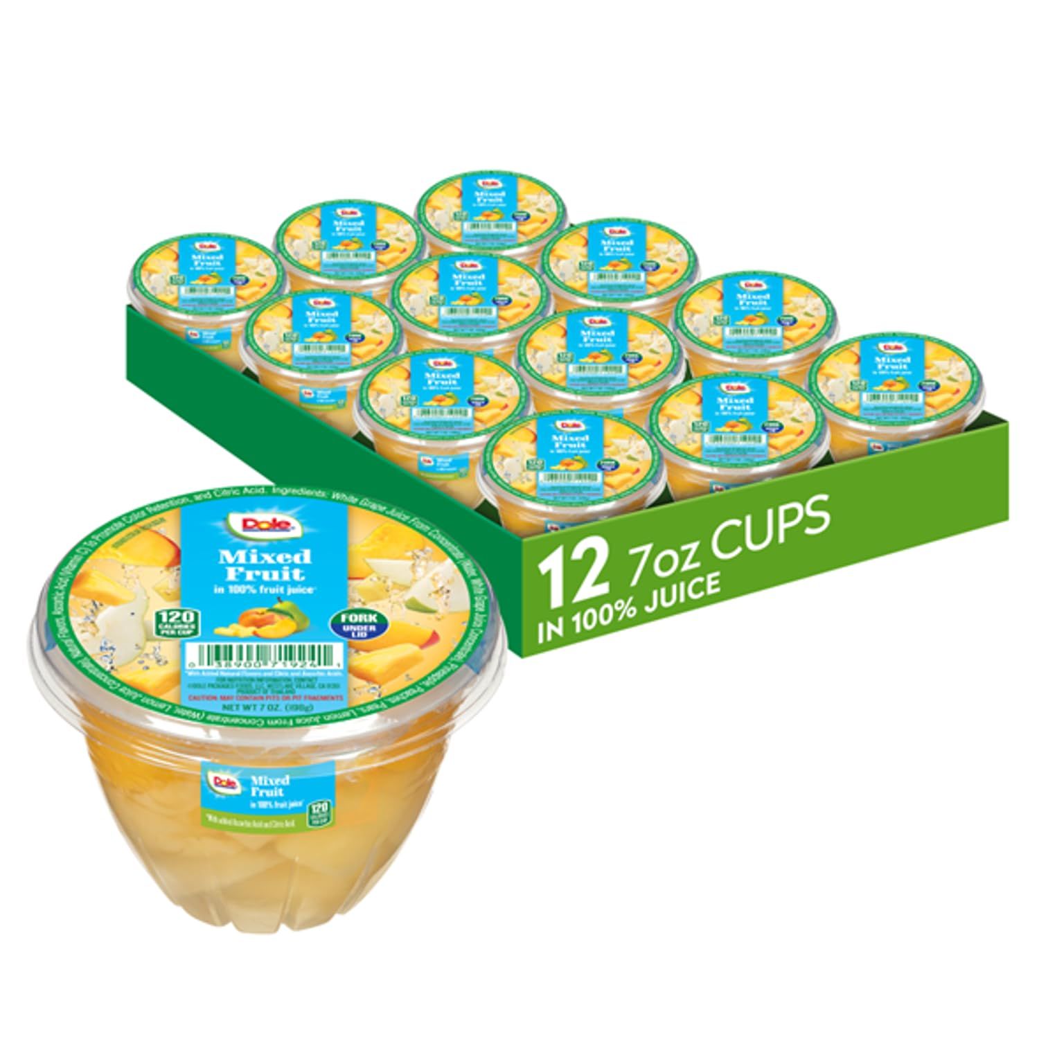 Dole Fruit Bowls Mixed Fruit in 100% Juice Snacks, 7oz 12 Total Cups, Gluten &amp; Dairy Free, Bulk Lunch Snacks for Kids &amp; Adults