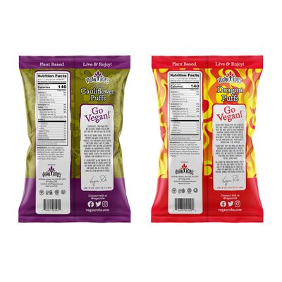 Vegan Rob's Puffs Dragon & Cauliflower Variety Pack Healthy Snacks for Kids & Adults Clean & Sustainable Tasty Baked Bites - Plant Based & Gluten Free - 4 Count (3.5 Ounce)