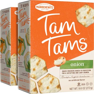 Manischewitz Tam Tam Onion Crackers 9.6oz (2 Pack), Crisp &amp; Light Texture, Baked to Perfection