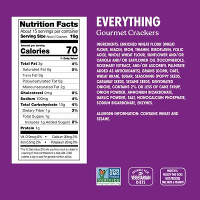 Milton's Craft Bakers Everything Gourmet Crackers - Non-GMO Project Verified Everything Crackers, All Natural Ingredients, Kosher, Healthy Crackers, Everything Bagel Inspired - 8.4 Oz