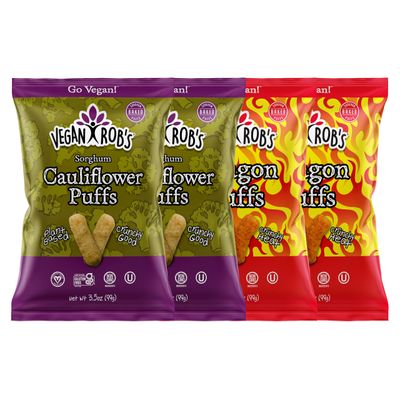 Vegan Rob&#39;s Puffs Dragon &amp; Cauliflower Variety Pack Healthy Snacks for Kids &amp; Adults Clean &amp; Sustainable Tasty Baked Bites - Plant Based &amp; Gluten Free - 4 Count (3.5 Ounce)