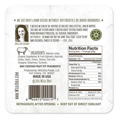 Wild Zora Meat &amp; Veggie Bars, Mediterranean Lamb, 10-Pack, 100% Grass Fed Lamb, Healthy Jerky Paleo Snacks, AIP Friendly, Gluten Free, Soy Free, High Protein, No Added Sweetener, Lamb Jerky Snacks