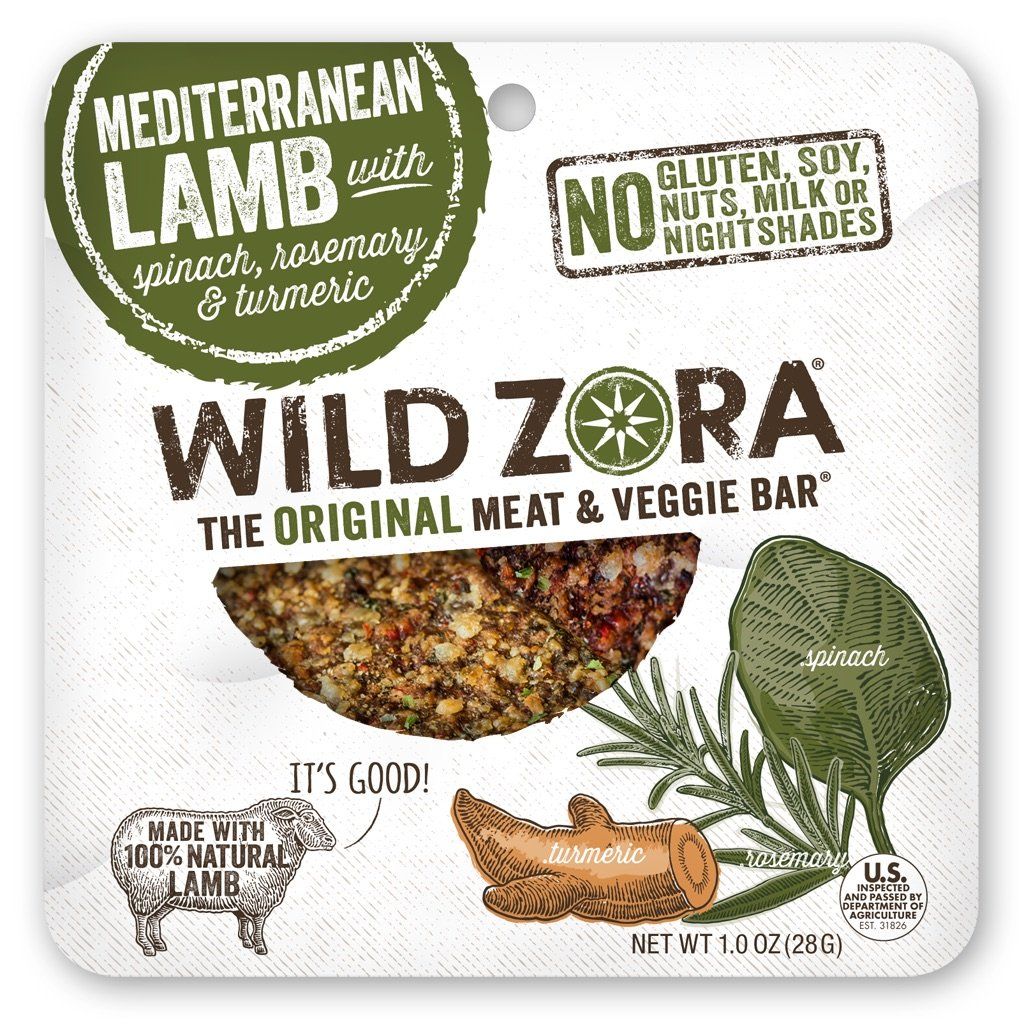 Wild Zora Meat &amp; Veggie Bars, Mediterranean Lamb, 10-Pack, 100% Grass Fed Lamb, Healthy Jerky Paleo Snacks, AIP Friendly, Gluten Free, Soy Free, High Protein, No Added Sweetener, Lamb Jerky Snacks