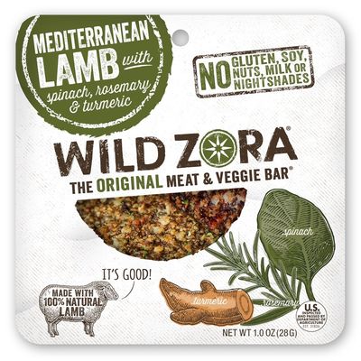 Wild Zora Meat &amp; Veggie Bars, Mediterranean Lamb, 10-Pack, 100% Grass Fed Lamb, Healthy Jerky Paleo Snacks, AIP Friendly, Gluten Free, Soy Free, High Protein, No Added Sweetener, Lamb Jerky Snacks