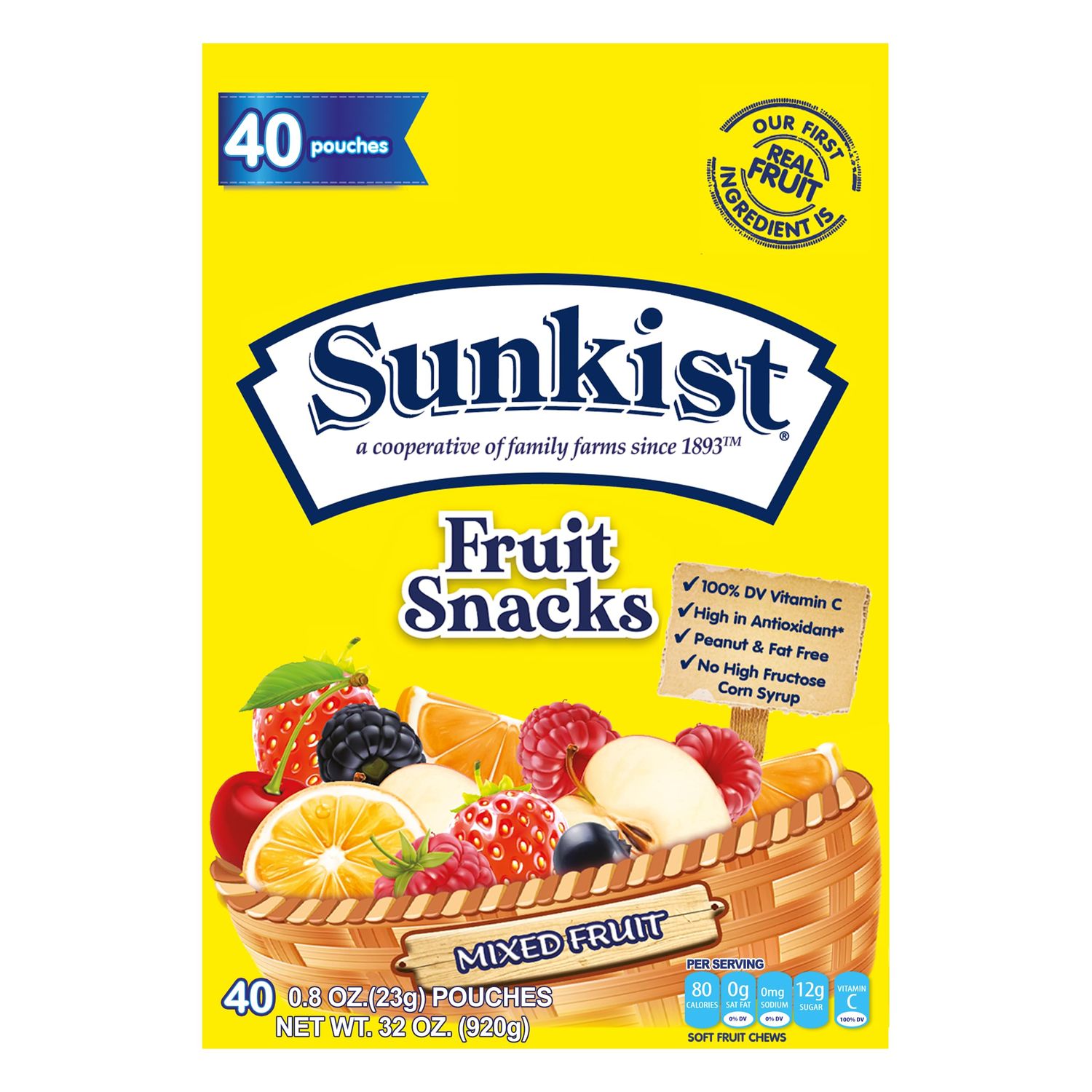 Mixed Fruit - Peanut, Fat, High Fructose Corn Syrup Free Mixed Fruit Gummies Box - Fruit Snacks with Mixed Fruit Flavors - Juicy Fruit Gummy Candy Bulk by Kervan (40 Pouches)
