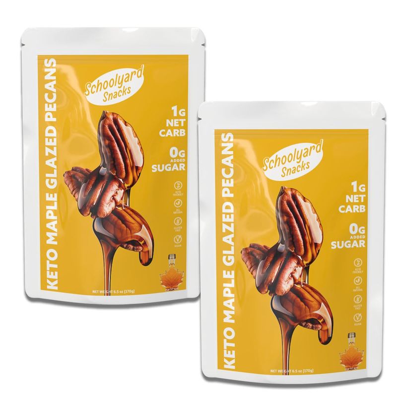 School Yard Snacks Keto Maple Candied Nuts Snack - Vegan Diabetic Healthy Pecan Nut Mix - 1 Net Carb Per Serving, Zero Sugar Added - Keto Snacks &amp; Low Carb Food (6.5 oz - 2 Count)
