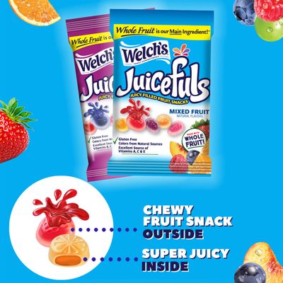 Welch's Juicefuls Juicy Fruit Snacks, Island Splash, Fruit Gushers, Bulk Pack, Perfect for School Lunches, Gluten Free, Individual Single Serve Bags, 1 oz (Pack of 48)