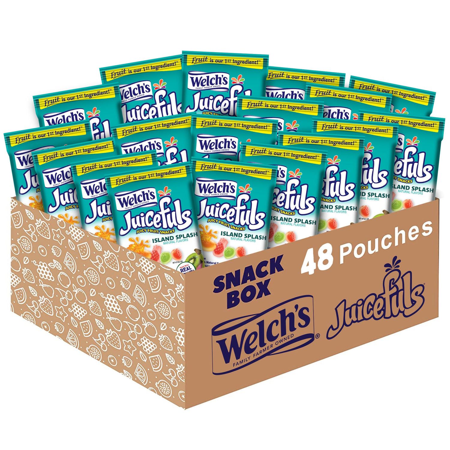 Welch&#39;s Juicefuls Juicy Fruit Snacks, Island Splash, Fruit Gushers, Bulk Pack, Perfect for School Lunches, Gluten Free, Individual Single Serve Bags, 1 oz (Pack of 48)