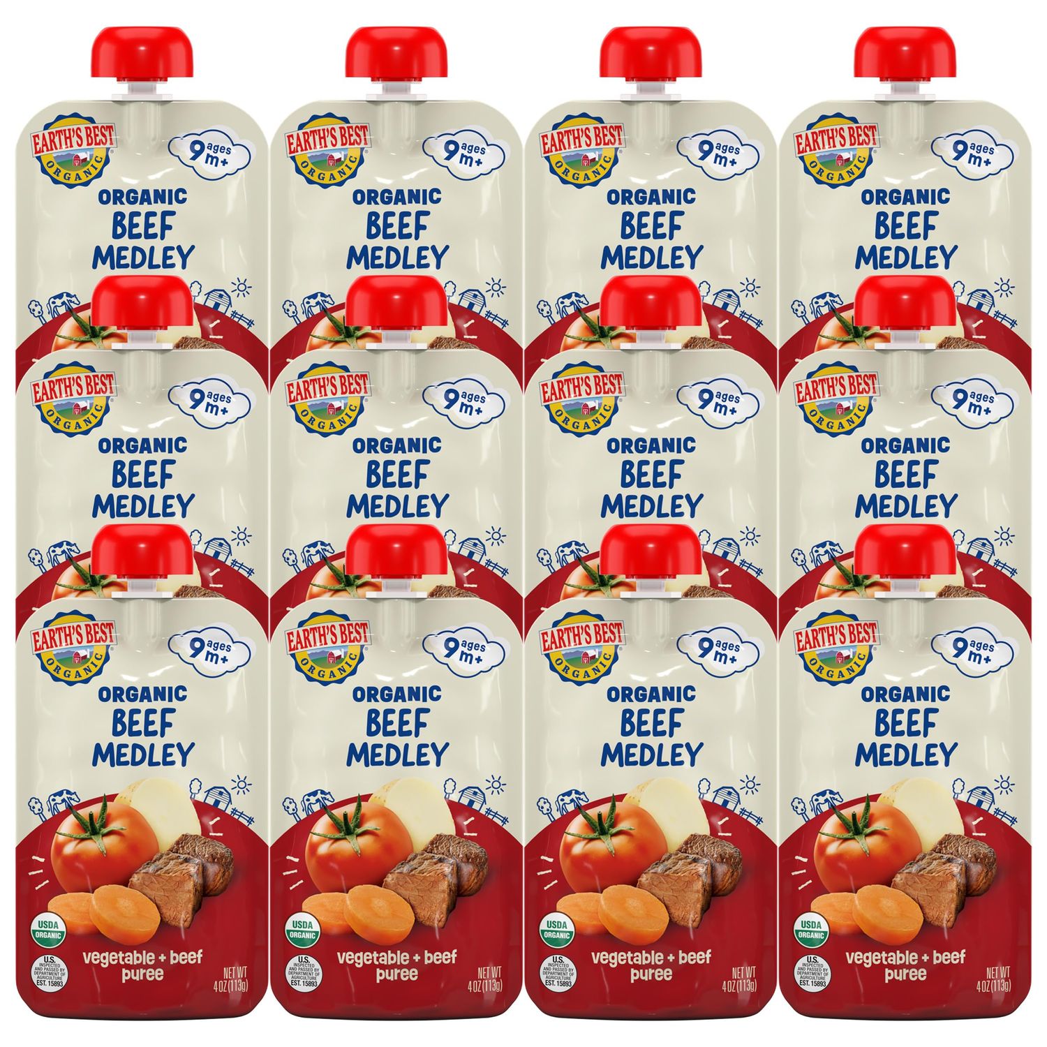 Earth's Best Vegetable  Beef Puree Organic Beef Medley 4oz Pouch (Pack of 12)