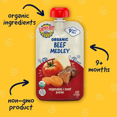 Earth's Best Vegetable  Beef Puree Organic Beef Medley 4oz Pouch (Pack of 12)
