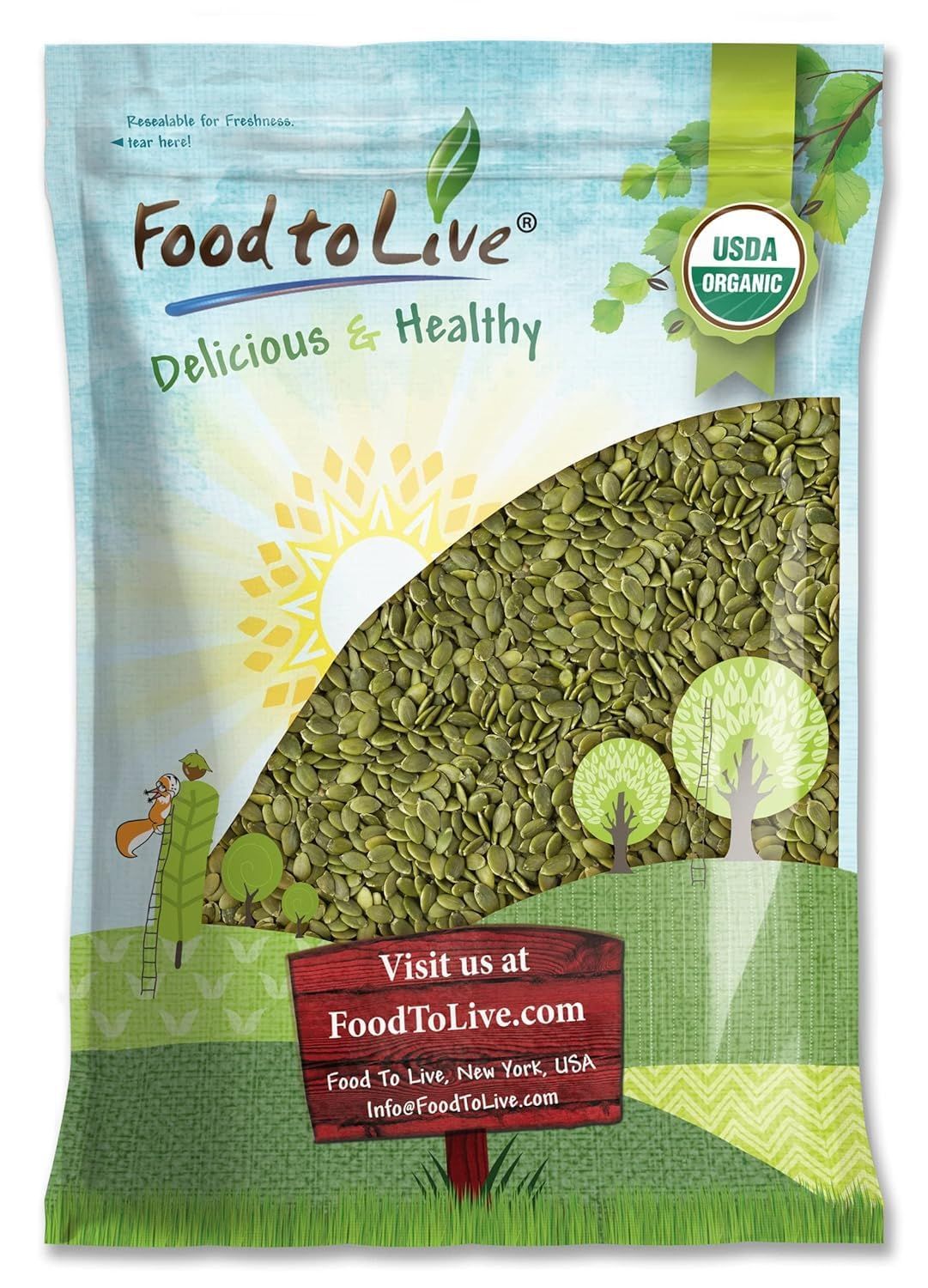 Food to Live Organic Raw Pepitas, 8 Pounds - Non-GMO, Pumpkin Seed Kernels, Unsalted, No Oil, No Shell, Vegan, Kosher, Bulk. Keto Snack.