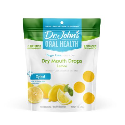 Dr. Johns Oral Health Sugar Free Candy, Healthy Dry Mouth Drops with Zero Sugar, Low Calorie Snacks, Keto Friendly Hard Candy Sweets, Lemon, 100 Count, 1 LB