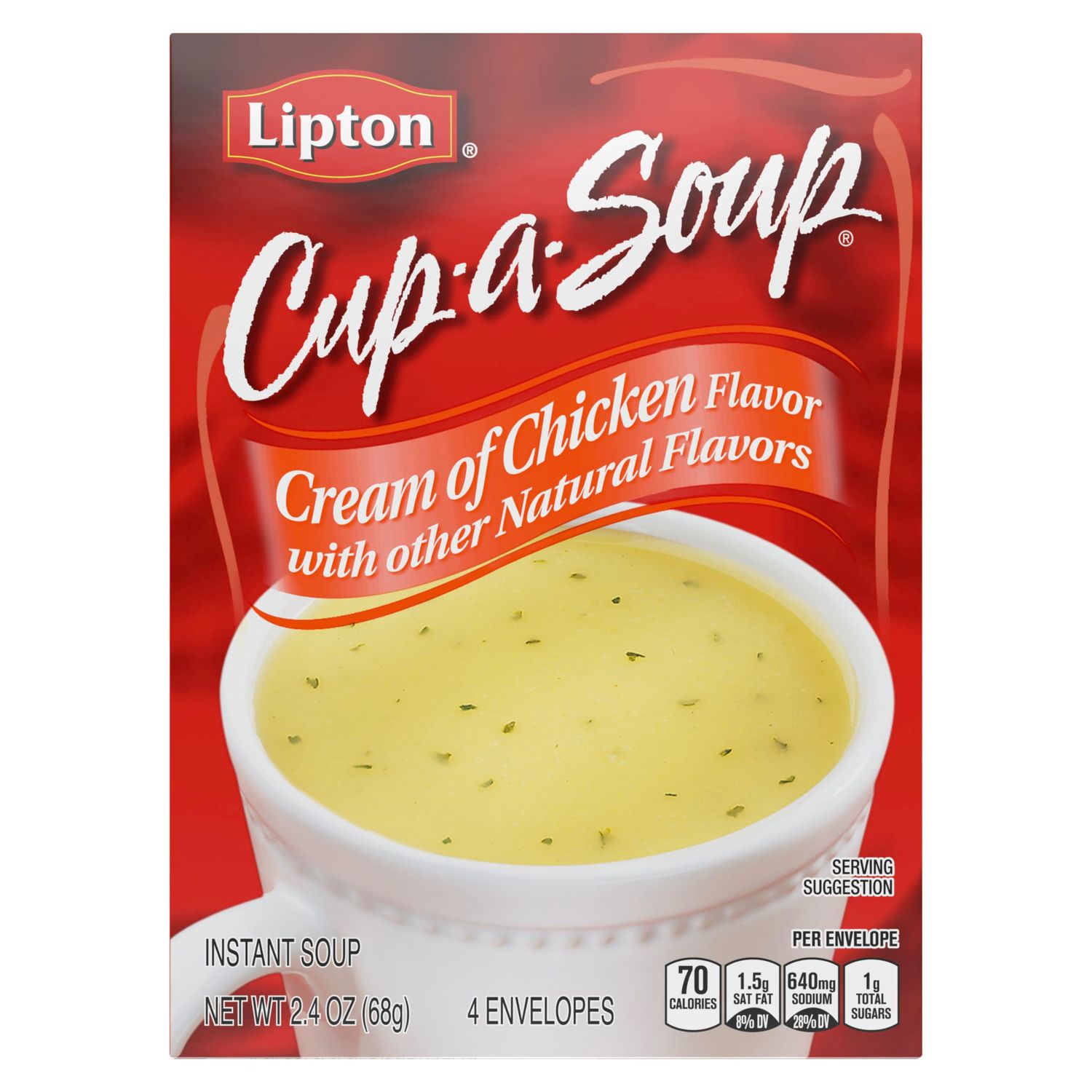 SOUP SECRETS Lipton Instant Soup Cream of Chicken 4 Count For a Warm Cup of Soup Only 60 Calories Per Serving 2.4 oz